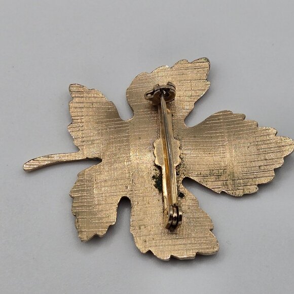 VTG Brooch GoldTone Maple Leaf Green Enamel Fairy Cottage Core Boho Canadian Pin - Picture 12 of 14